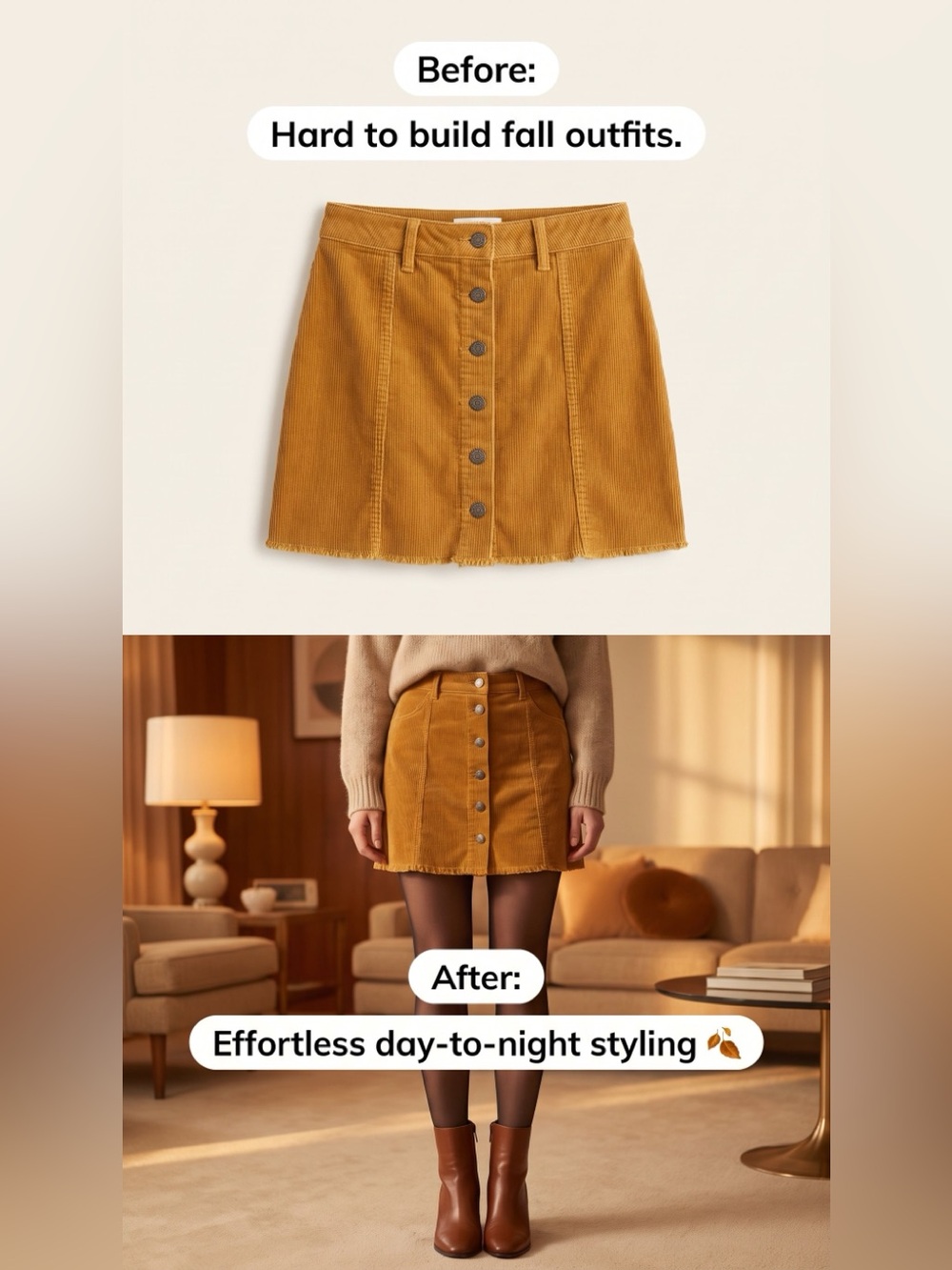 Women's Mustard Corduroy Button-Front Skirt